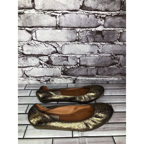 Lanvin Paris Gold Metallic Leather Snake Skin Print Ballet Flats Women Sz 39EU/8 - Picture 7 of 16